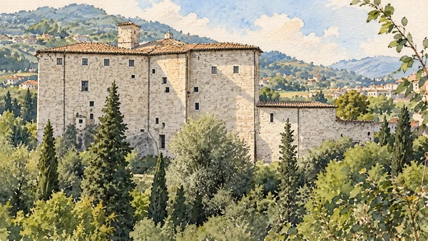 Watercolour: Forte Malatesta, home of the Museum of the Early Middle Ages
