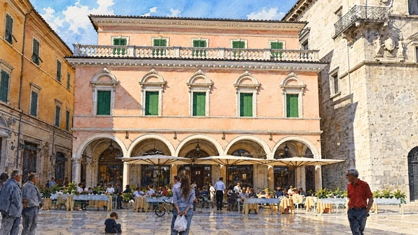 Watercolour: Caffè Meletti and the modern square