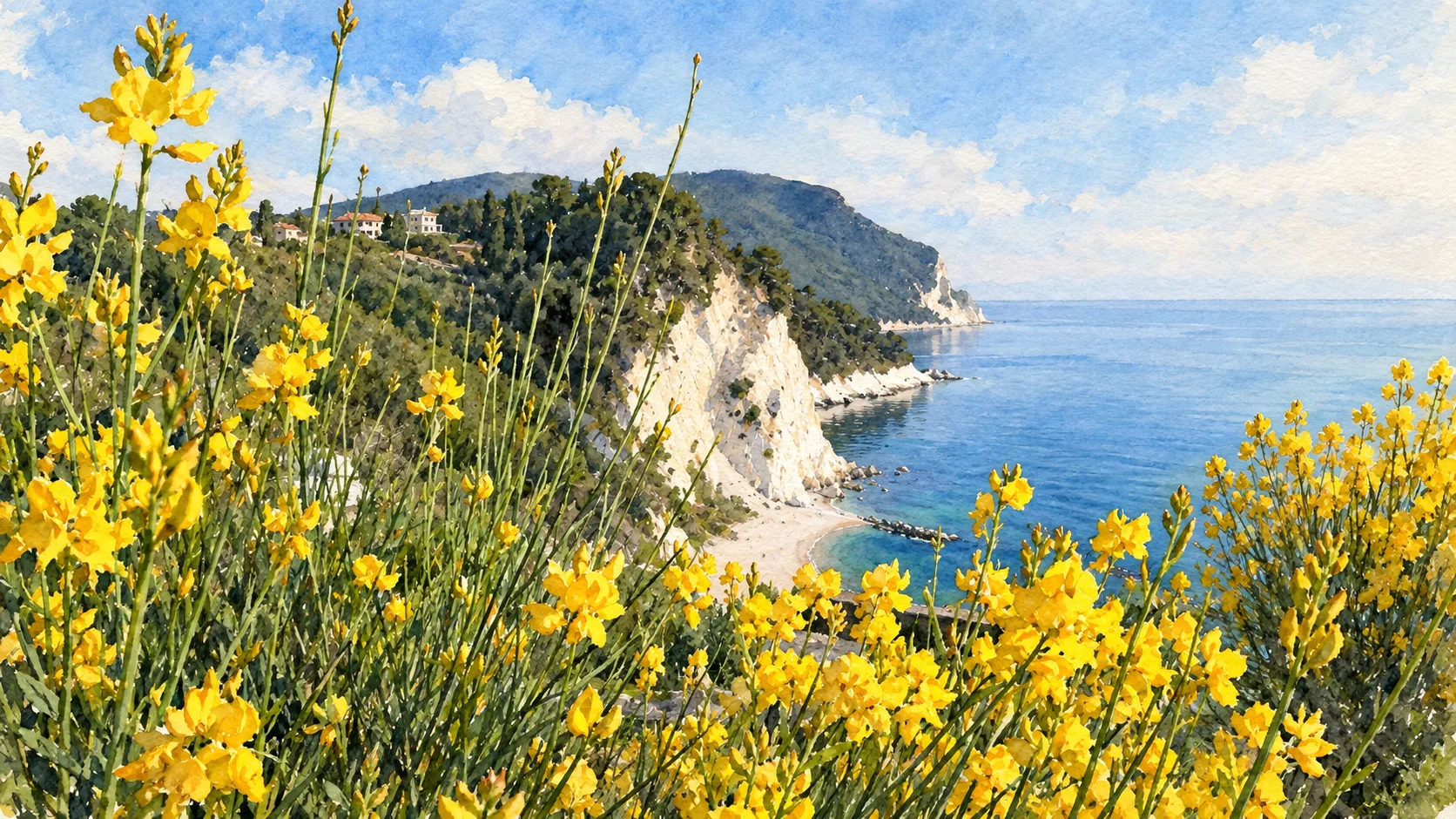 Watercolour: Conero and Sirolo establishing view
