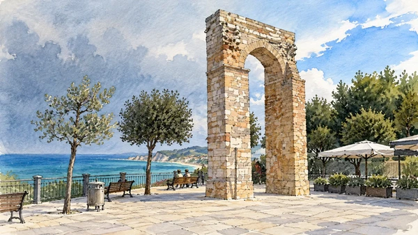 Watercolour: The surviving stone arch at Numana’s belvedere