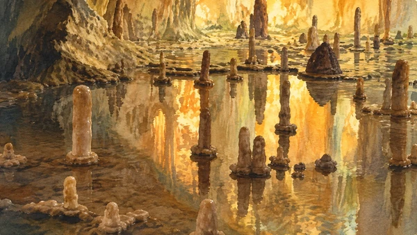 Watercolour: Reading stalactites and stalagmites