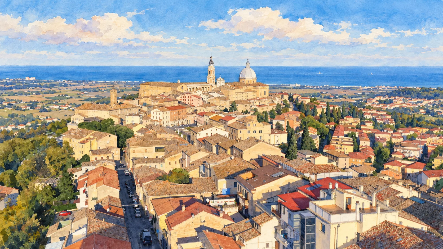 Watercolour: Loreto establishing view