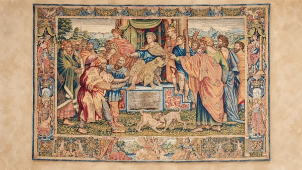 Watercolour: Watercolour interpretation of a historical tapestry in the Loreto museum