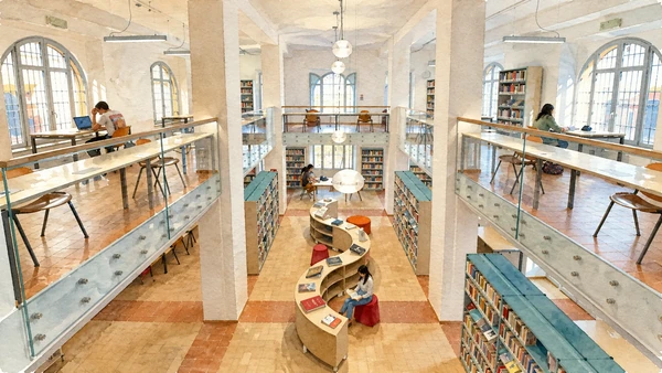 Watercolour: Modern reading room at Biblioteca Mozzi Borgetti