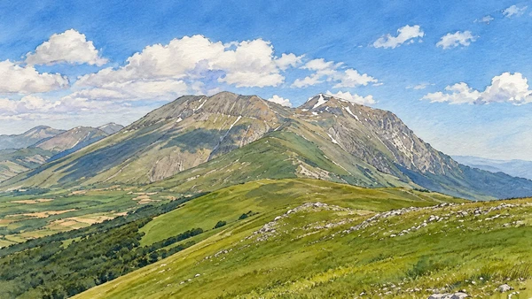 Watercolour: Monte Vettore from an authorised viewpoint