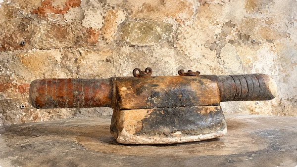 Watercolour: Colour-grinding stone with a wooden handle at Casa Raffaello