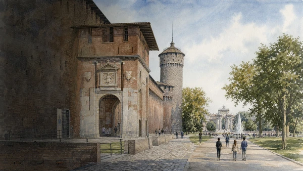 Documentary watercolour for Castello Sforzesco, Sempione and the Ducal City