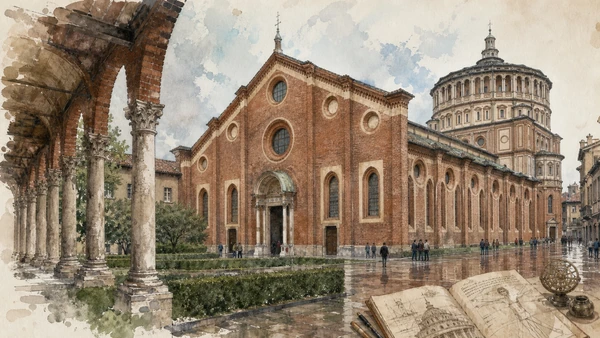 Documentary watercolour for Santa Maria delle Grazie, the Last Supper and Leonardo