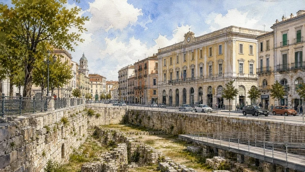 Campobasso and the Biferno: Complete Guide 7 Original documentary watercolour of Piazza Pepe and the Murattian city: a planned civic centre in Campobasso and the Biferno · Molise, showing accurate architecture, landscape and present-day use