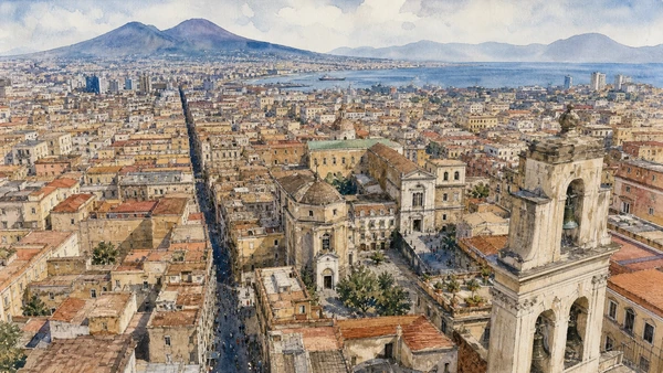 Documentary watercolour for Decumani, San Lorenzo and the Greek-Roman City