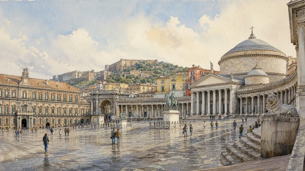 Documentary watercolour for Plebiscito, Royal Palace and San Carlo