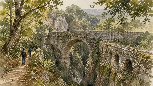 Original documentary watercolour showing Formina Aqueduct and Ponte Cardona in its Narni urban or landscape context