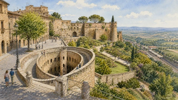 Orvieto: Etruscan City, Gothic Cathedral and Underground World 11 Original documentary watercolour showing Well of Saint Patrick and Albornoz Fortress in its Orvieto urban or landscape context