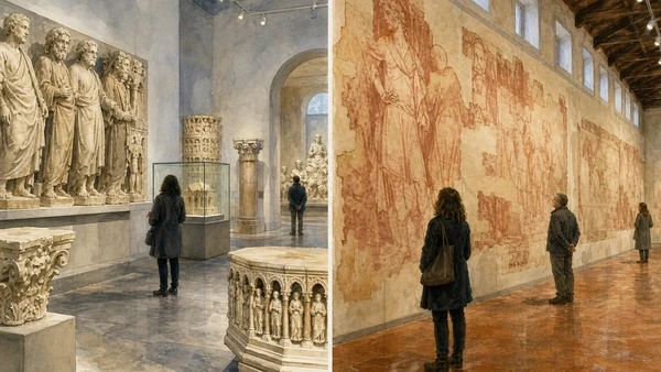 Original documentary watercolour of the Opera del Duomo and Sinopie museum galleries