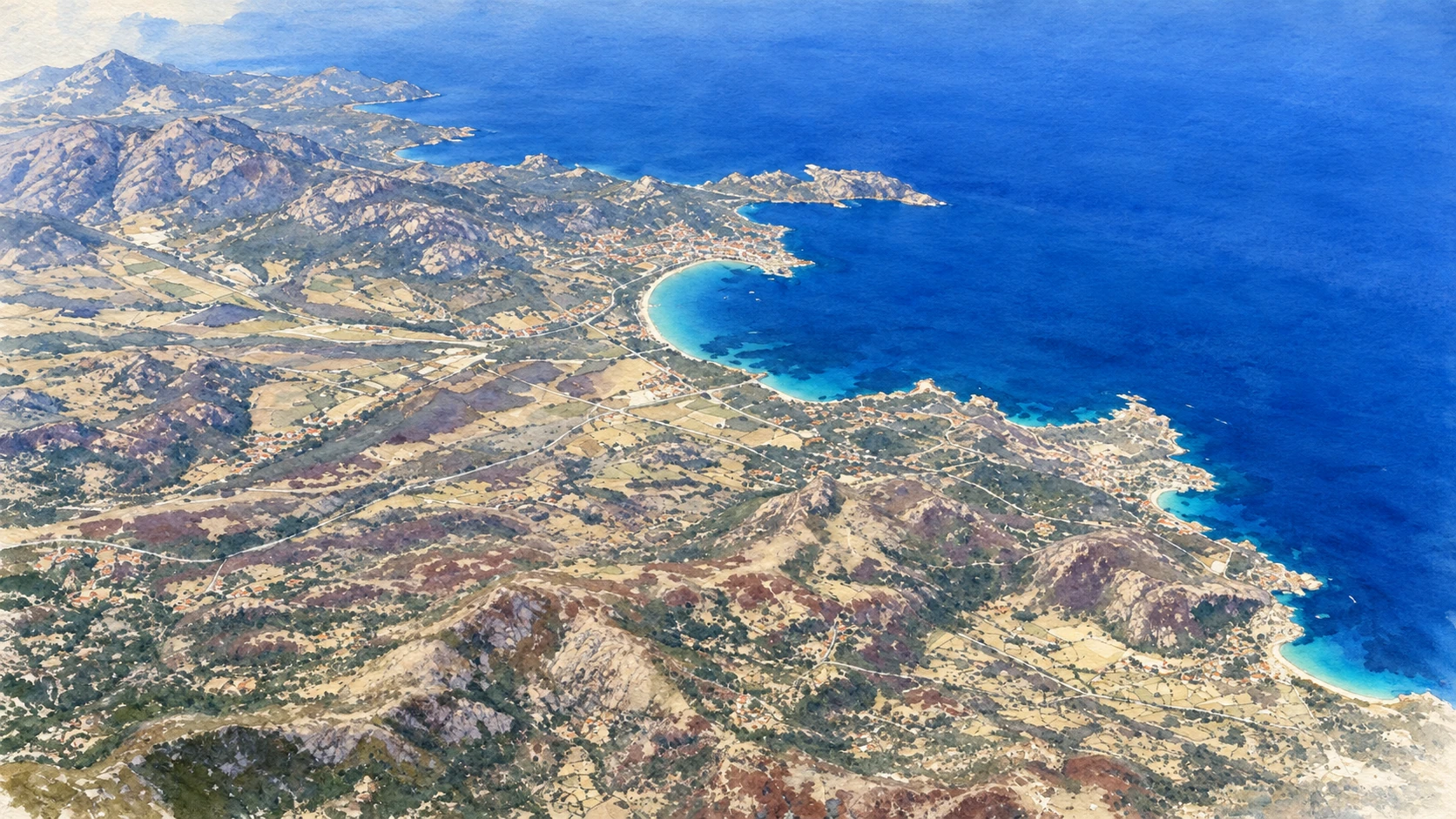 Watercolour: Gallura and the Northeast establishing view