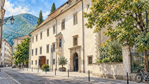 Bolzano / Bozen — A documented guide 6 Watercolour: The South Tyrol Museum of Archaeology on Via Museo.