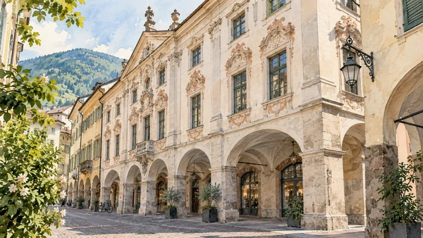 Bolzano / Bozen — A documented guide 5 Watercolour: The historic facade of Palazzo Mercantile.