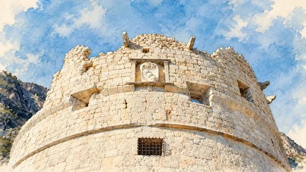 Riva del Garda and Northern Garda — A documented guide 5 Watercolour: The curved limestone walls of the Venetian Bastione.