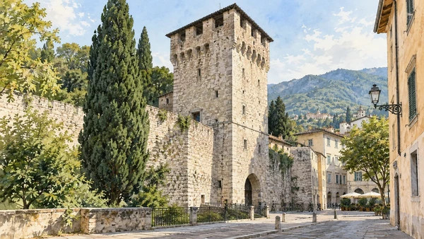 Trento — A documented guide 8 Watercolour: The square Torre Aquila beside the city wall.