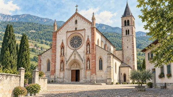 Val di Non — A documented guide 3 Watercolour: Sanzeno’s basilica, rose window and bell tower.