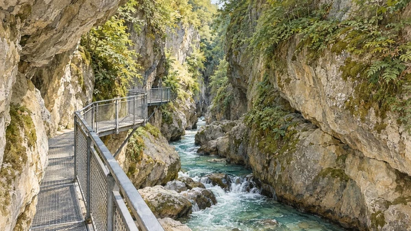 Val di Non — A documented guide 9 Watercolour: A protected walkway above the stream in Canyon Rio Sass.