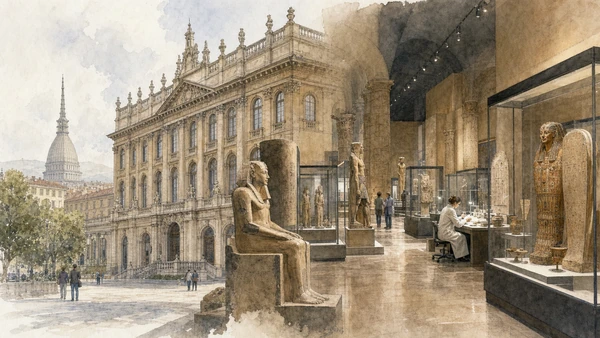 Documentary watercolour for Museo Egizio and the City of Collections