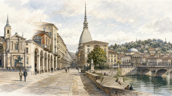 Documentary watercolour for Via Po, the Mole and the Cinema City