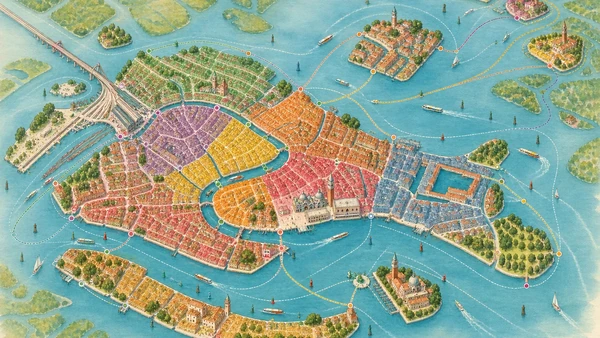 Original illustrated atlas of Venice with ten connected city, island and lagoon territories
