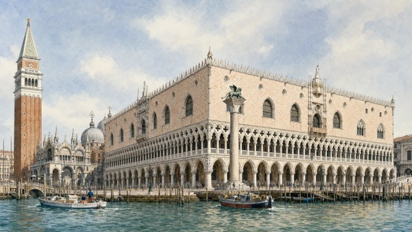 Documentary watercolour for Doge's Palace, Bridge of Sighs and the State